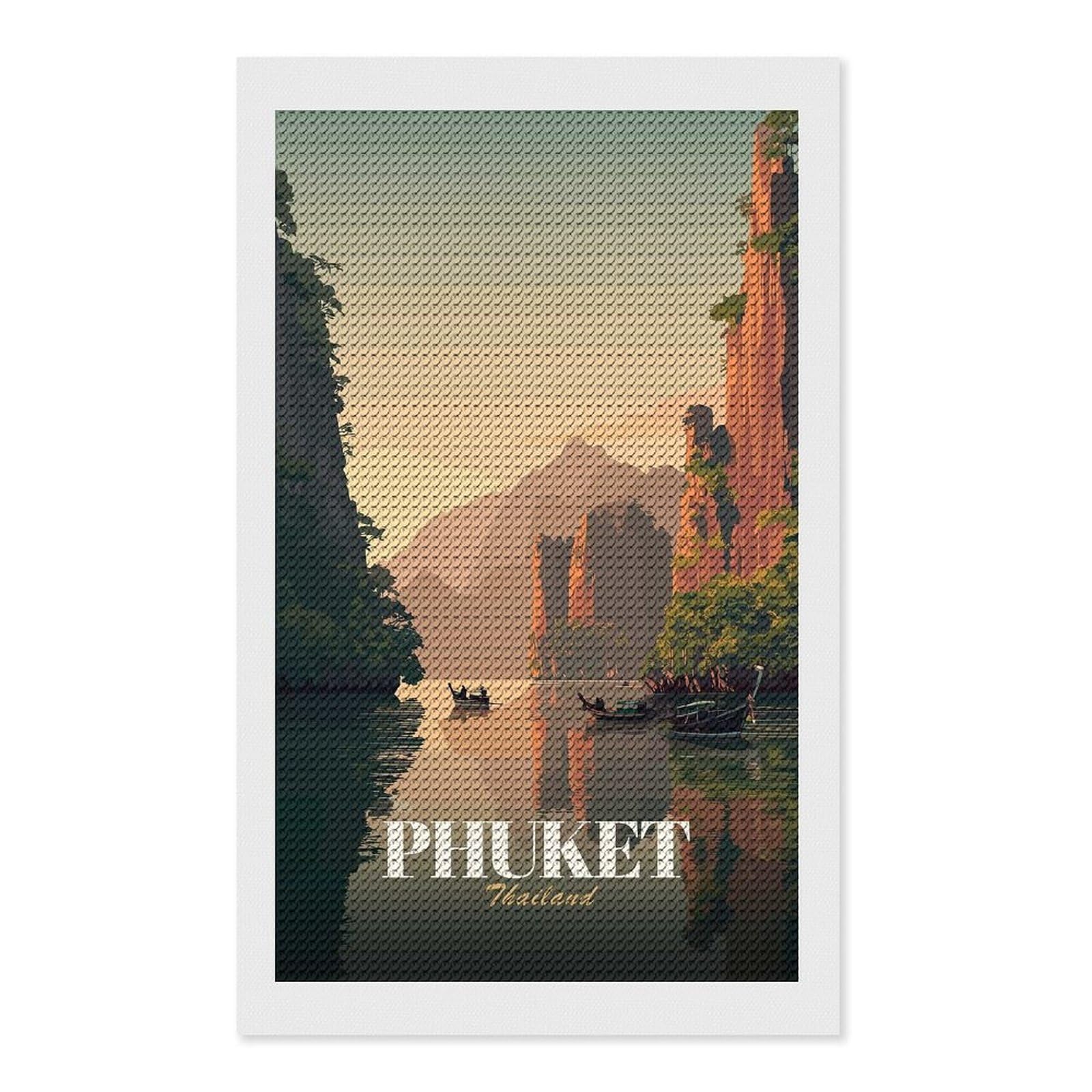 Junmoney Phuket Thailand Travel (2) DIY Diamond Art Canvas Kit 12"x20", Decorate Your Room, Sparkling Round Gems, Fun Craft Experience, Farmhouse Decor