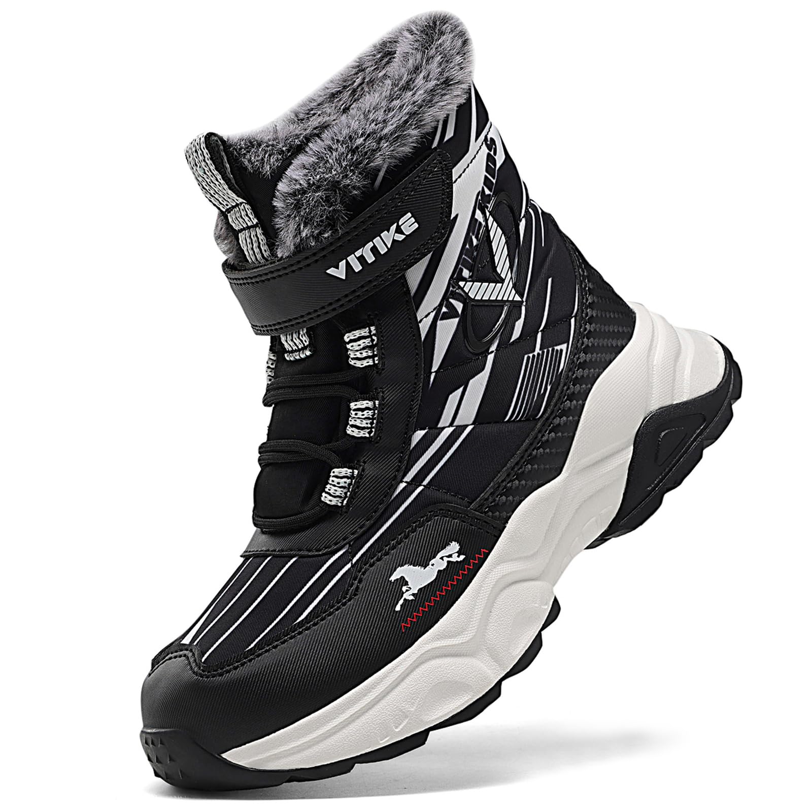 VITUOFLY Boys Hiking Boots Kids Warm Winter Snow Boots Girls Hiking Shoes Outdoor Adventure Trekking Shoes Anti-skid Sneakers Black Size 2.5