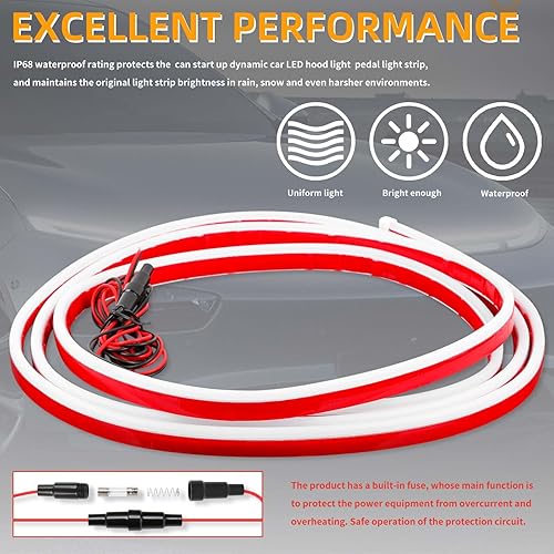 Miniatura 2 de DREAMOTOR Tira de luz para capó de automóvil de 94.5 pulgadas, luz LED dinámica exterior blanca, flexible e impermeable, tira de luz diurna