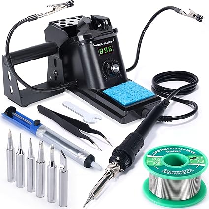 YIHUA 926 III 60W Digital Soldering Iron Station, with 2 Helping Hands, 194?F~896?F Adjustable Precise Temp, ?C/?F switch, Sleep & Calibration Functions + 6 Extra Solder Tips, Solder sucker &Tweezers