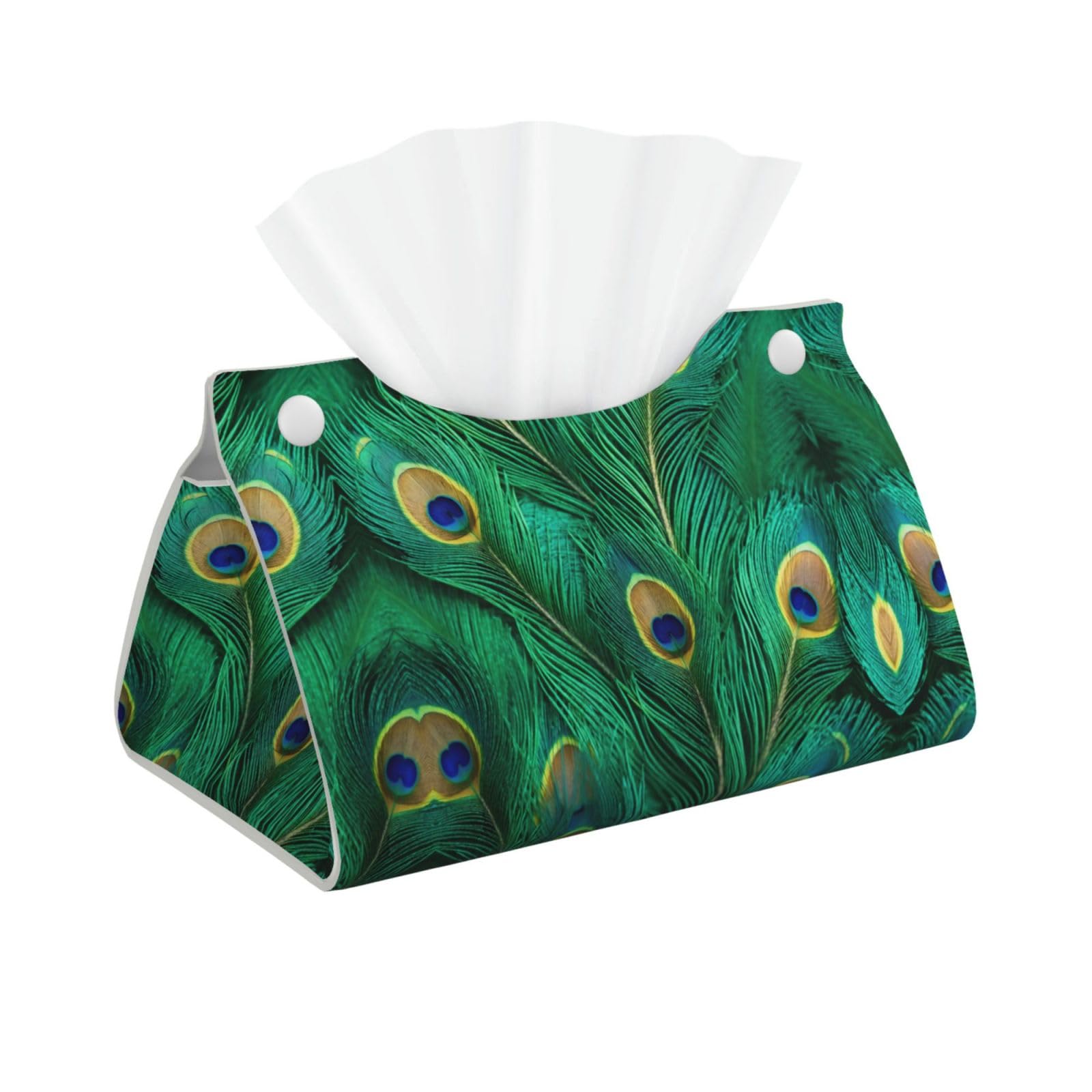 Decorative Green Peacock Feather Tissue Box Cover Rectangular Tissue Box Facial Tissue Case Paper Organizer Dispenser