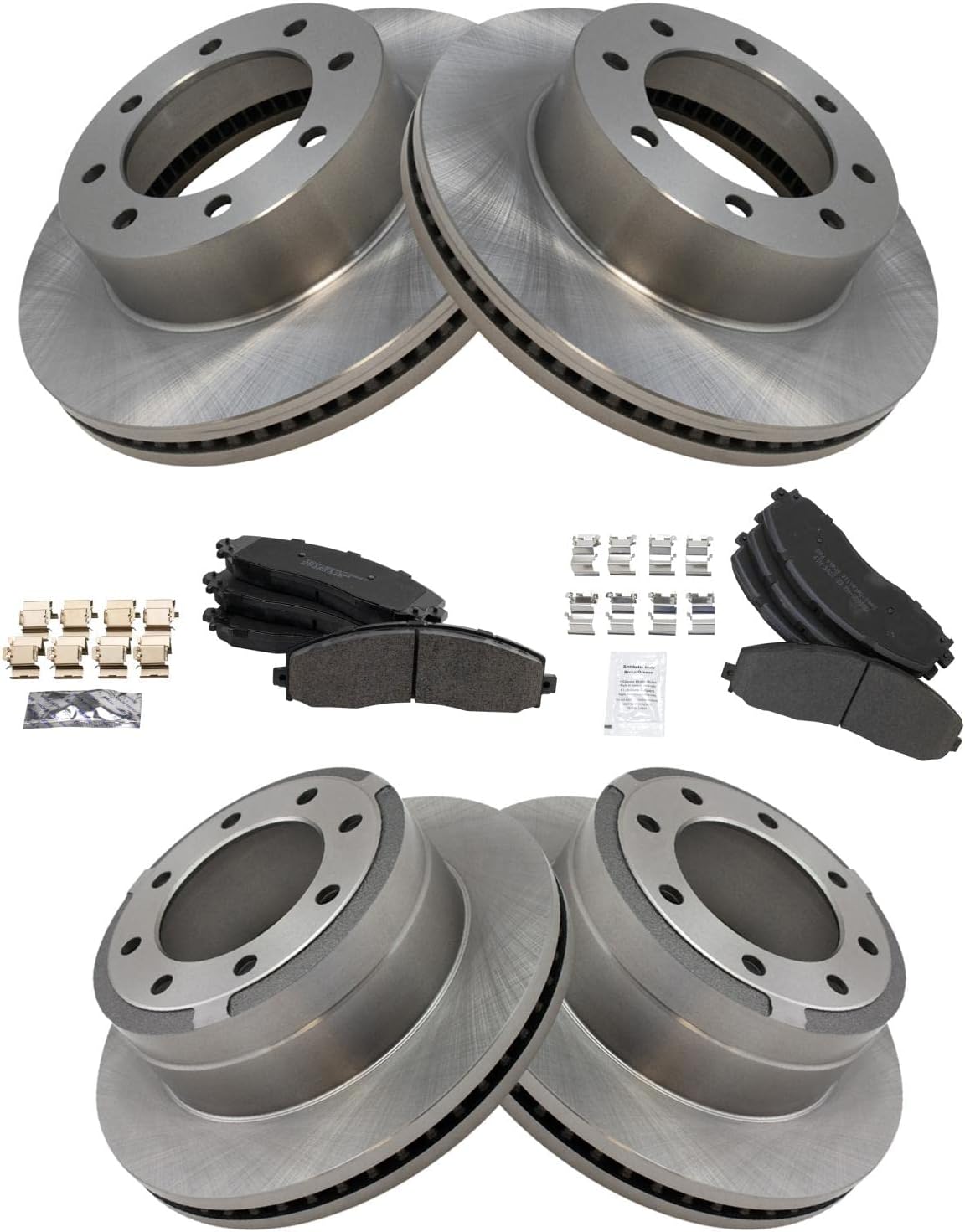 TRQ Front and Rear Brake Pad & Rotor Kit Brake Pads Brake Rotor Semi-Metallic Compatible with 2013-2021 Ford F-250 Super Duty F-350 Super Duty