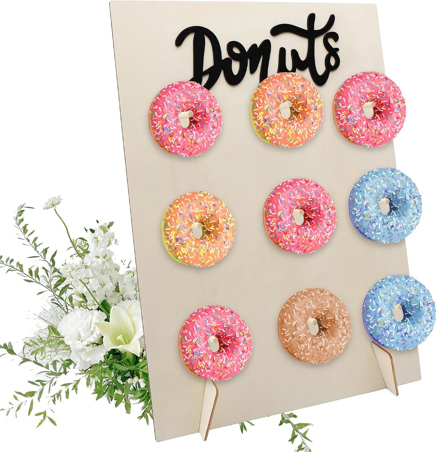 9-otworowy stojak na pączki, uchwyt na pączki, drewniany pączek ścienny wielokrotnego użytku, drewniany stojak na pączki na wesele, urodziny, baby shower