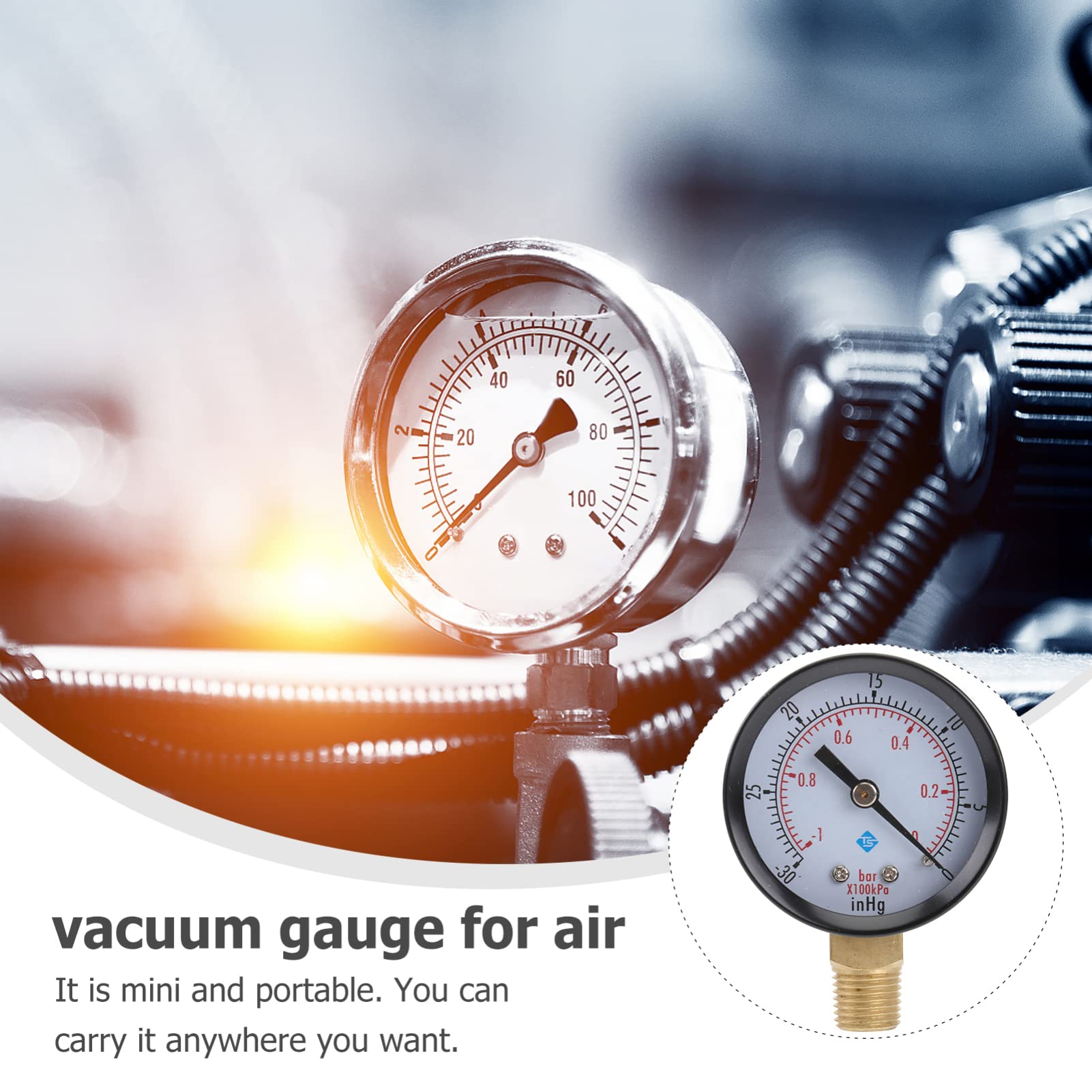 HEALEEP Water Pressure Gauge Oil Filled Stainless Vacuum Gauge Tester 0-30inhg Compact Sturdy for Purposes