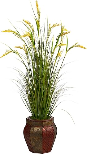 Miniatura 1 de Planta artificial de grano de trigo de 53 pulgadas en maceta decorativa de 12.5 pulgadas, color marrón