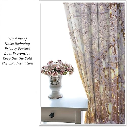 Miniatura 5 de Cortinas opacas para el día de la nieve de invierno, hermoso bosque, amanecer, día de nieve, paisaje, decorativo, impreso, sala de estar,