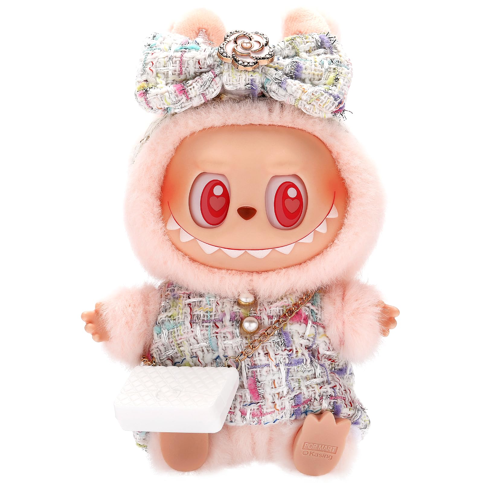 Designed for Labubu Clothes, Luxury Chic Series for 17cm Labubu, High-End Fashion Doll Clothes for Labubu Accessories (NO Doll) (White Dress+Hairband+Bag)