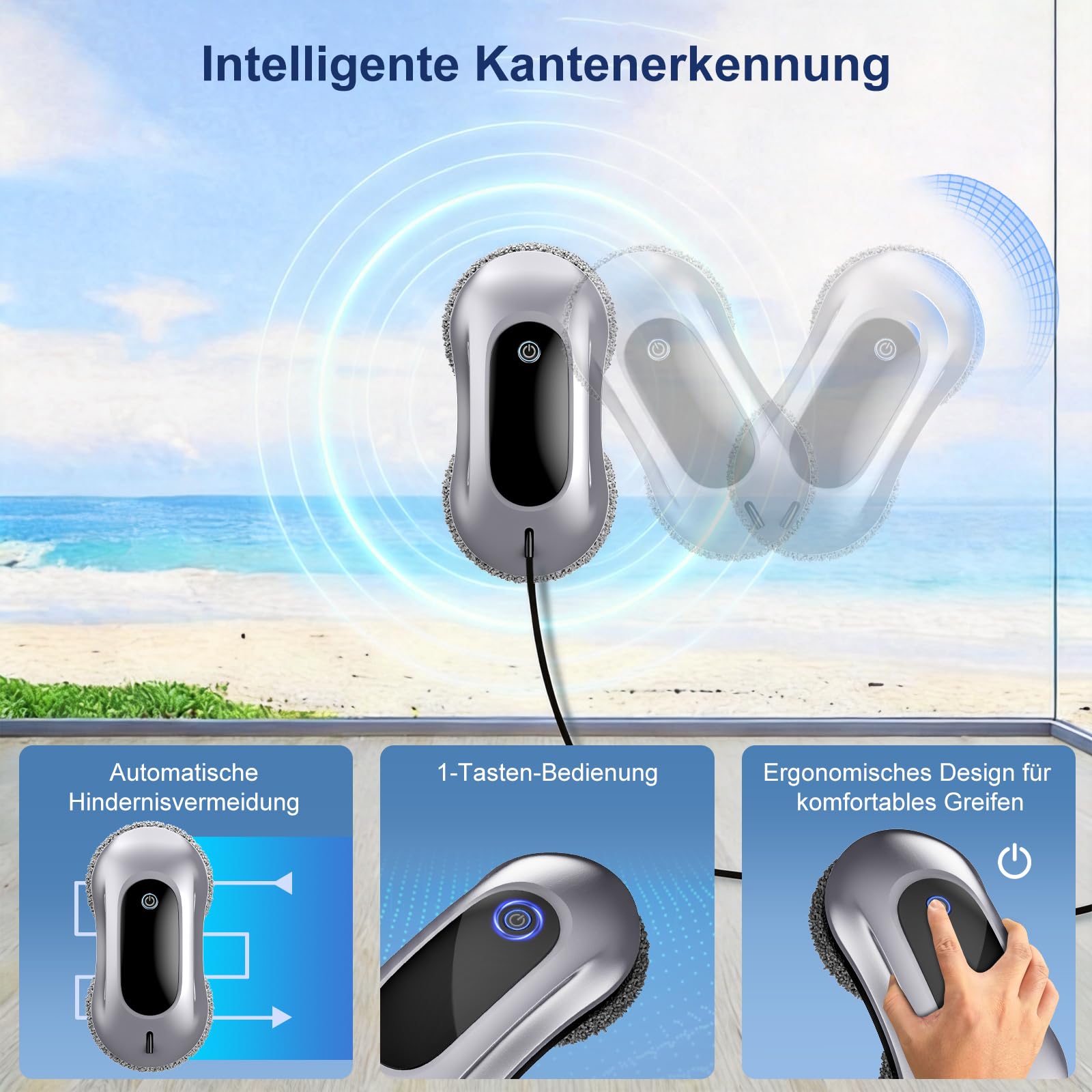 Fensterputzroboter, 6000Pa, Doppel‑Sprühfunktion, für Fenster, Glastüren