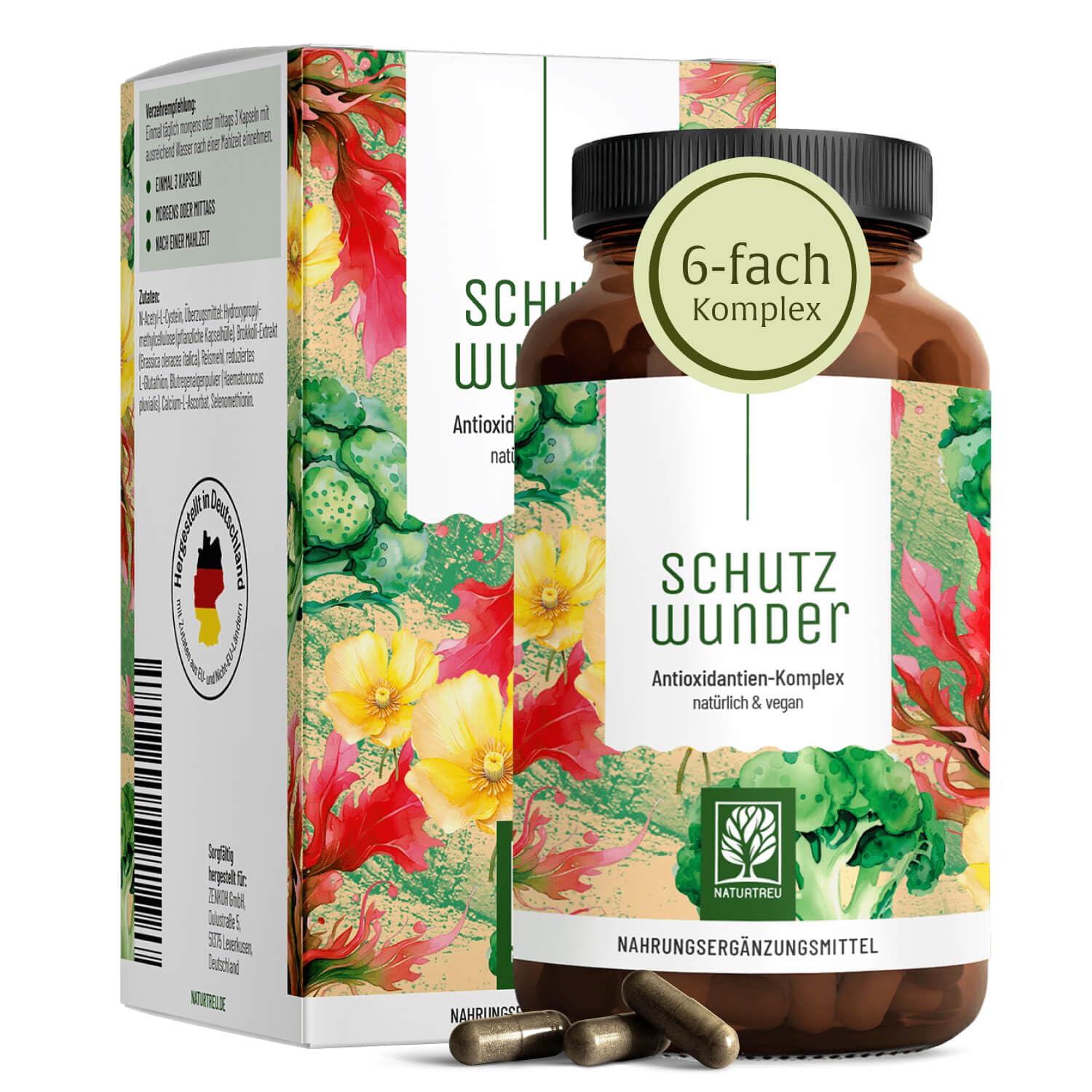 NATURTREU® NAC 600 mg – Premium Antioxidantien-Komplex mit L-Glutathion, Brokkoli-Extrakt und Astaxanthin – Laborgeprüft & produziert in Deutschland –