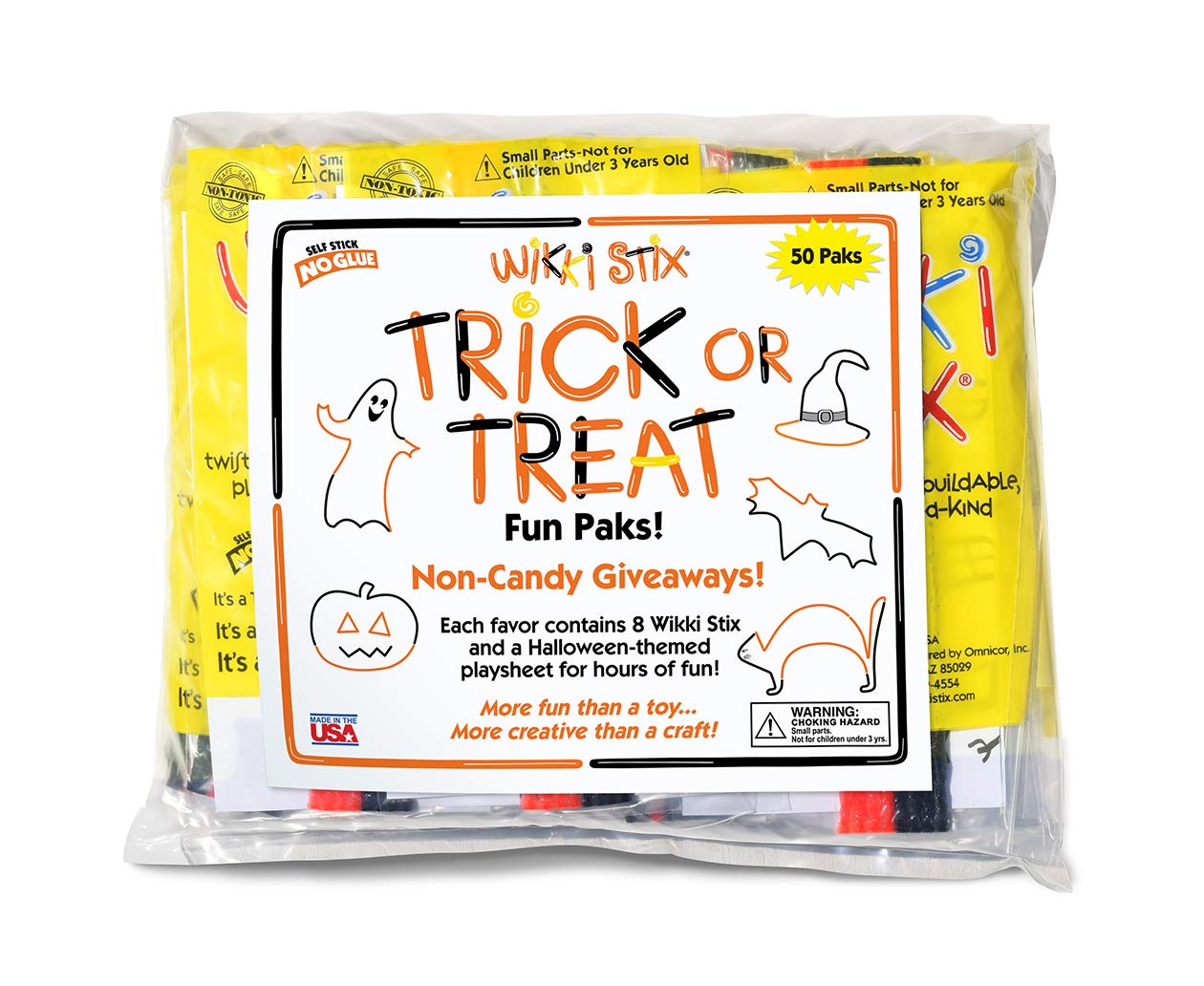Wikki Stix Trick or Treat Fun Paks are The Perfect Non-Candy Halloween Treat, Pak of 50, Made in The USA!