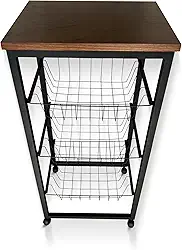 Fruteira De Chão Cozinha Em Aço Com Rodinhas (Preto/Amadeirado)