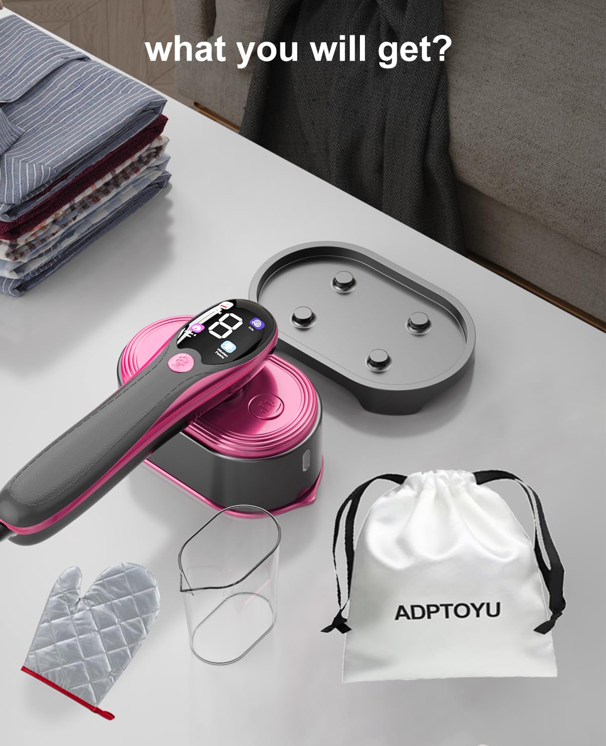 Vaporizador y plancha 2 en 1 para ropa, vaporizador portátil de mano para ropa con pantalla LED, panel de cerámica grande, plancha de vapor de ropa de viaje, calentamiento rápido de 10 6