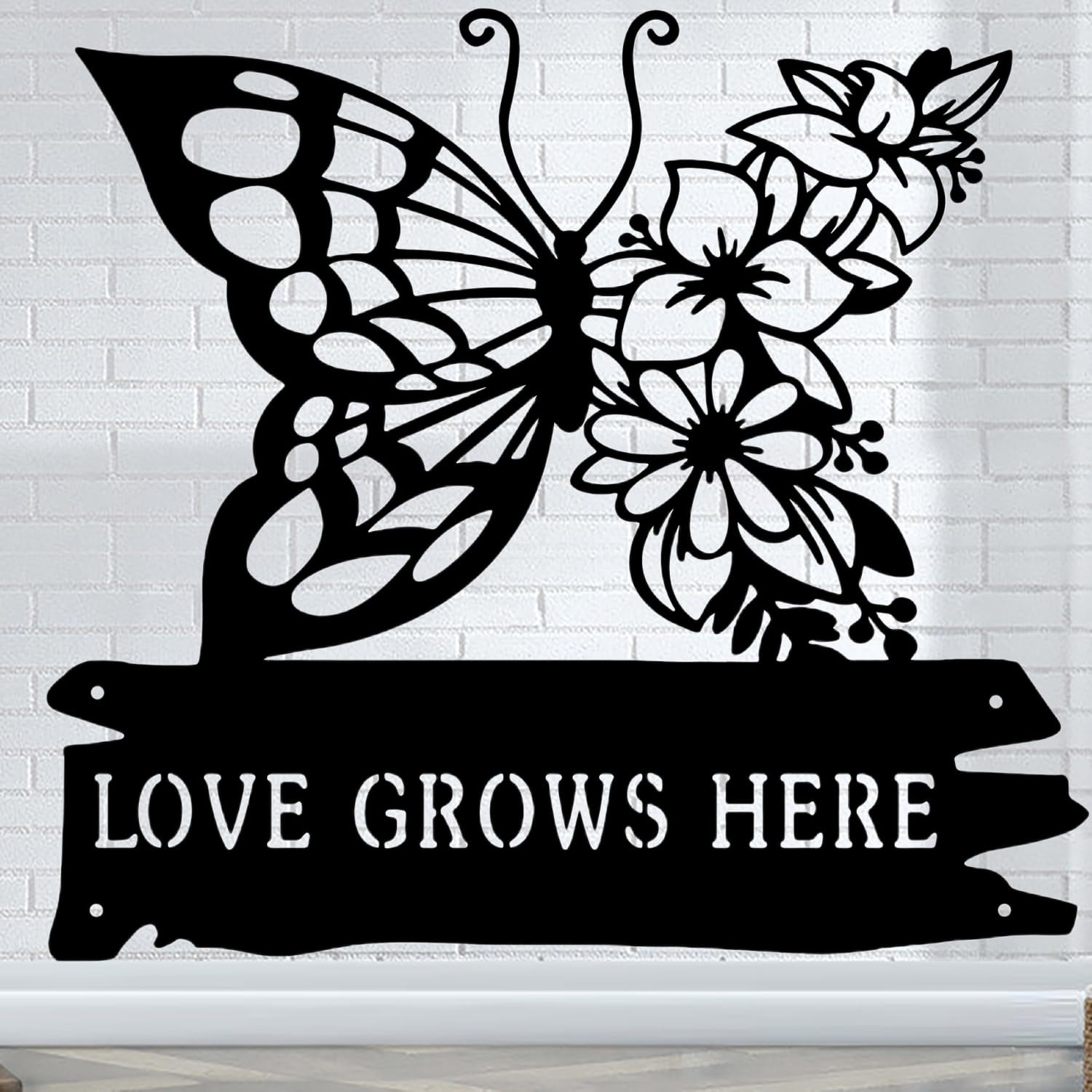 CFC0121320 Butterfly Garden Metal Sign, Personalized Flower Garden Plaque, Outdoor Decoration for Potting Shed, Customized Name for Women Men Mom
