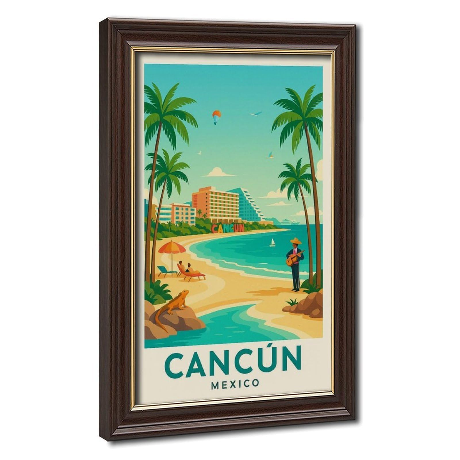 Bareronor Mokume Gane Frame-Style Cancun Travel Canvas Poster For Home Decor Gift