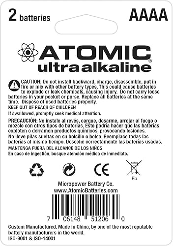 Miniatura 2 de ATOMIC AAAA 1.5V LR61 E96 MN2500 AM6 Batería ultra alcalina (paquete de 2)
