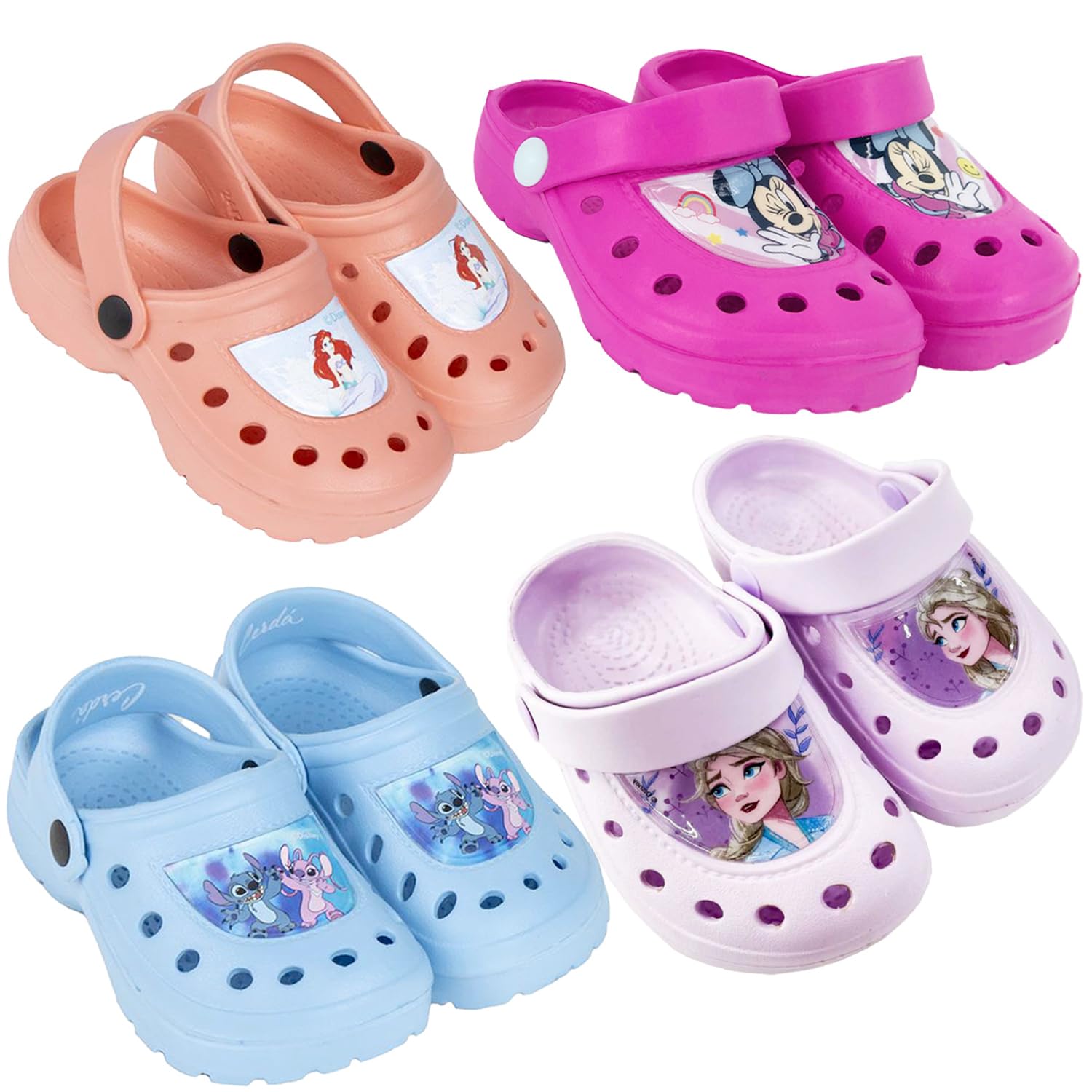 Disney Ariel Frozen Minnie Stitch - Bambina - Clog Sandalo Sabot con Archetto di Tenuta Ciabatte Mare Piscina - Prodotto Originale