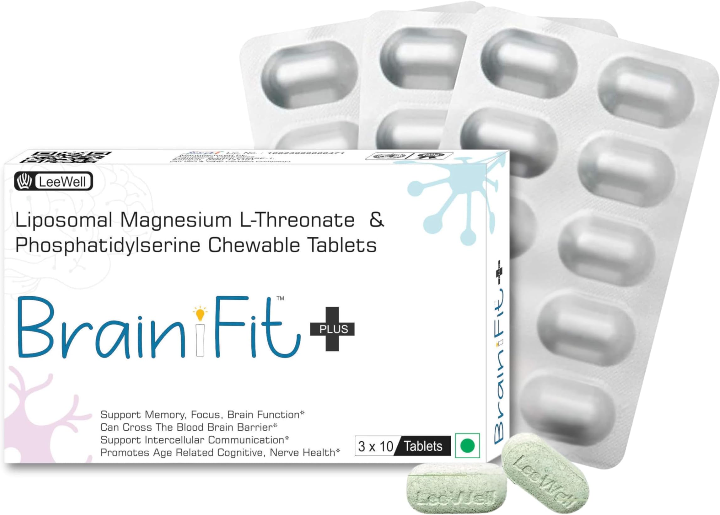 Plus with Bioavailable Liposomal MAGNESIUM L-THREONATE 2000mg +PHOSPHATIDYLSERINE 100mg per Serving | Sunflower Lecithin (PS) | Support Healthy Brain function, Focus, Clarity, Cognitive health Support - 30 Sugar Free chewable tablets (15 servings)
