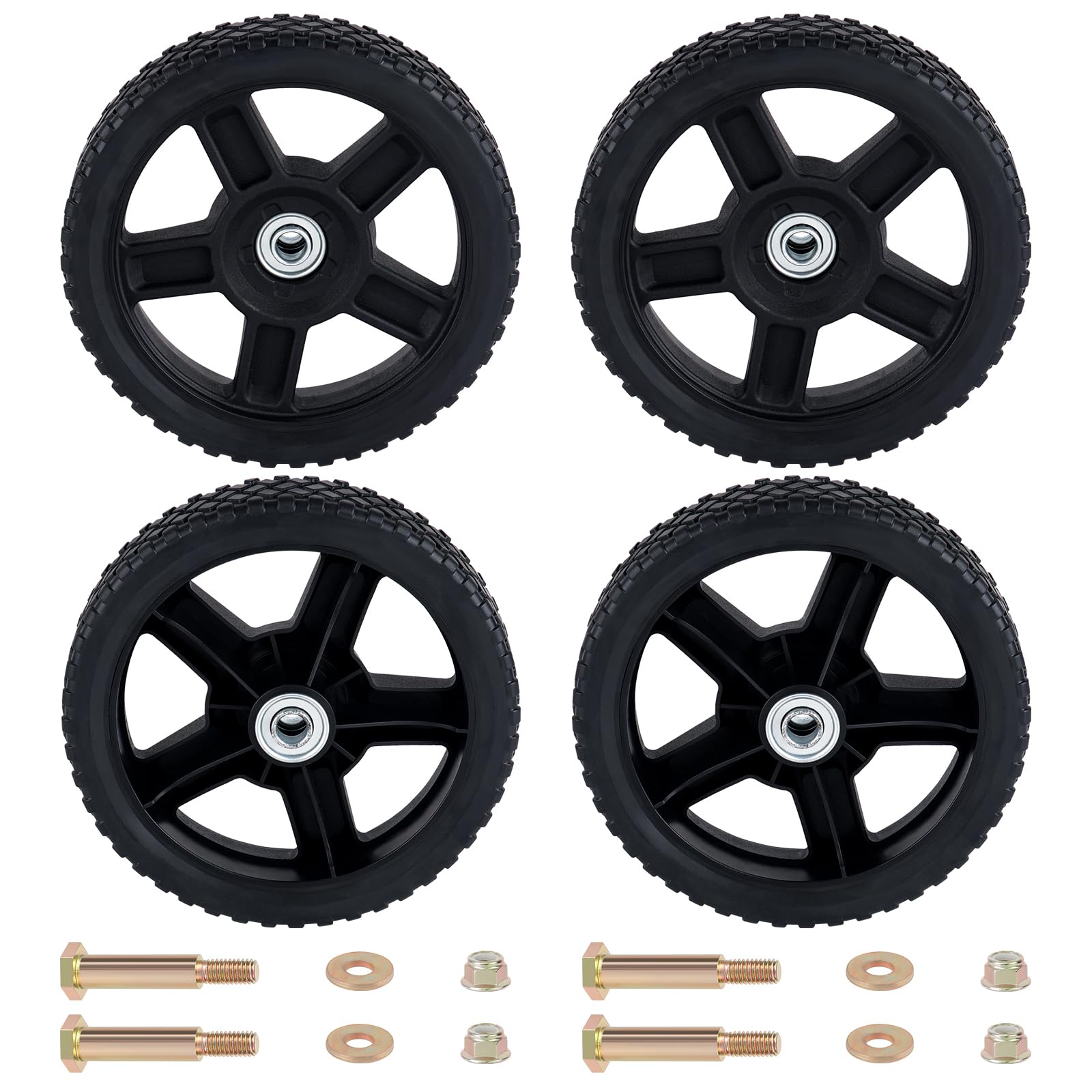 CheeMuii 4 ruote per tosaerba da 20,3 cm, confezione da 4 ruote da 20,3 cm, con bulloni e dadi di bloccaggio, adatte per la maggior parte dei tosaerba/generatore/motozappa da giardino/camion a mano