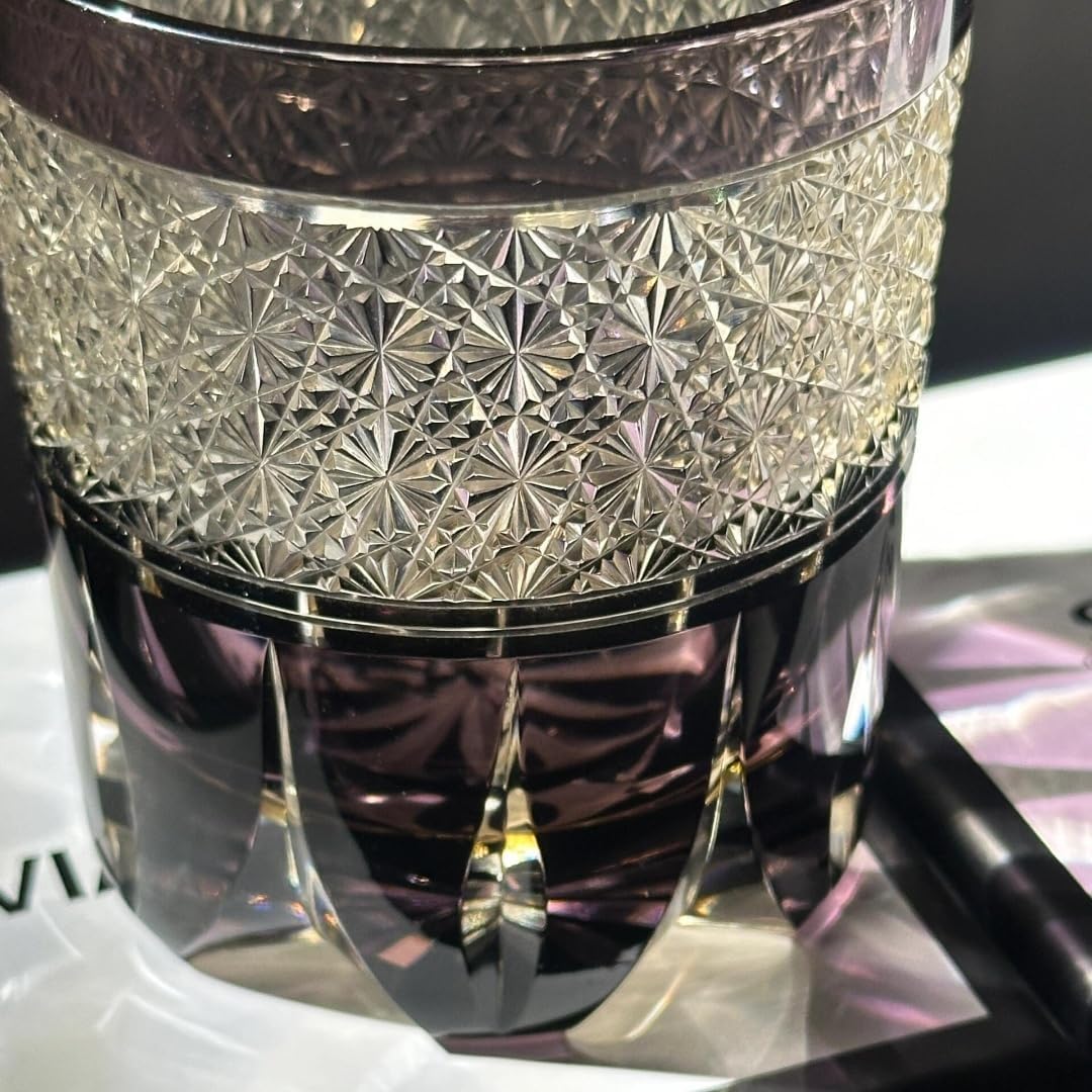 Edo Kiriko Whiskey Glass – Luxury Lead-Free Hand Cut Crystal Whiskey Glass with Gift Box| 320ml Elegant Old Fashioned Tumbler for Whisky, Cocktails, Spirits (Purple) - Image 6