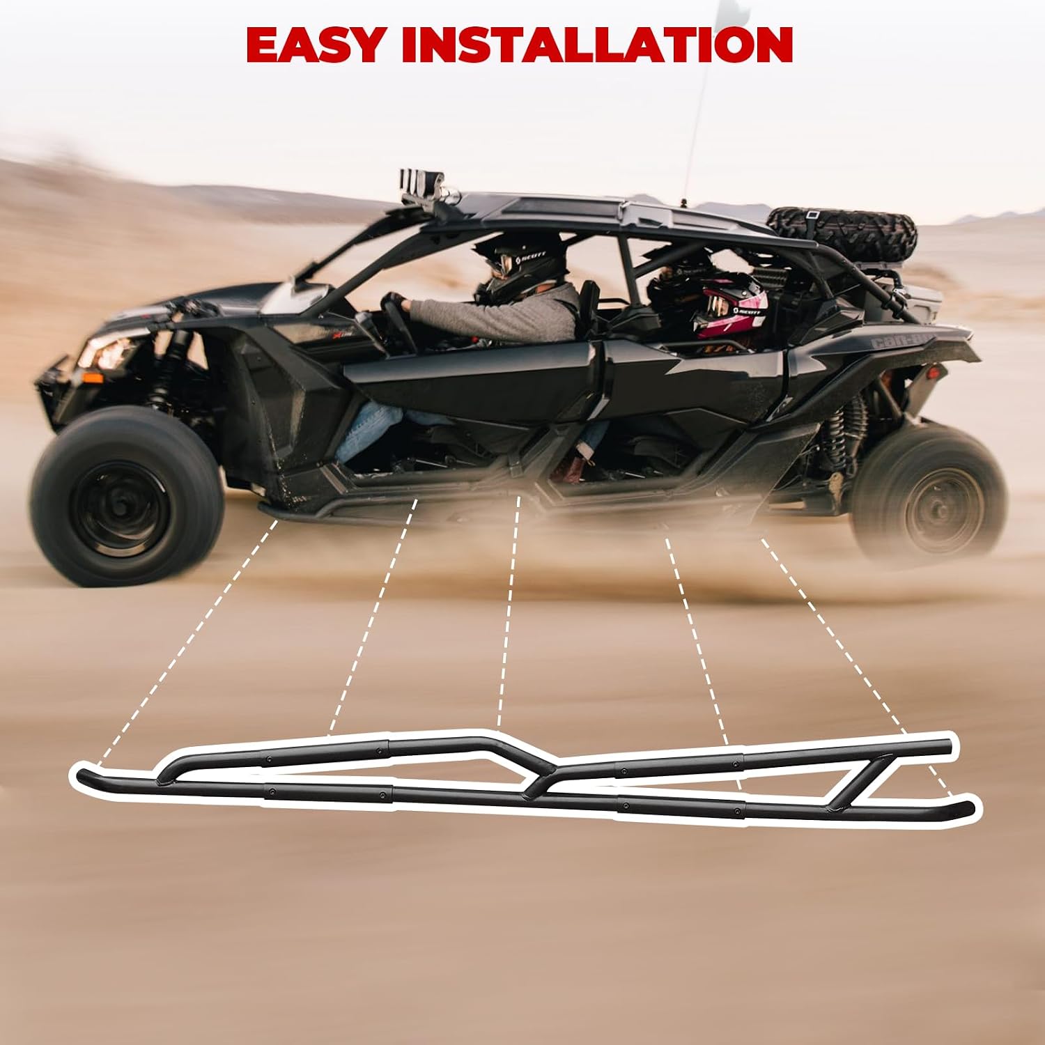X3 Max Nerf Bars Rock Sliders, Combined Heavy Duty Side Bumper Protector Guard Side Steps Tree Kickers for Can Am Maverick X3 Max 2017-2025 All Models Accessories,Replace #715003730,715003888