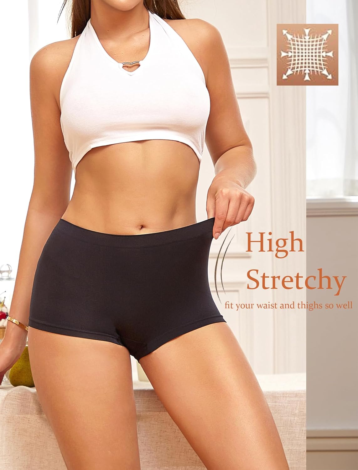 Boy Shorts Underwear for Women Seamless Boxer Shorts Underwear Soft Stretch Boyshort Panties 4 Pack - Image 7