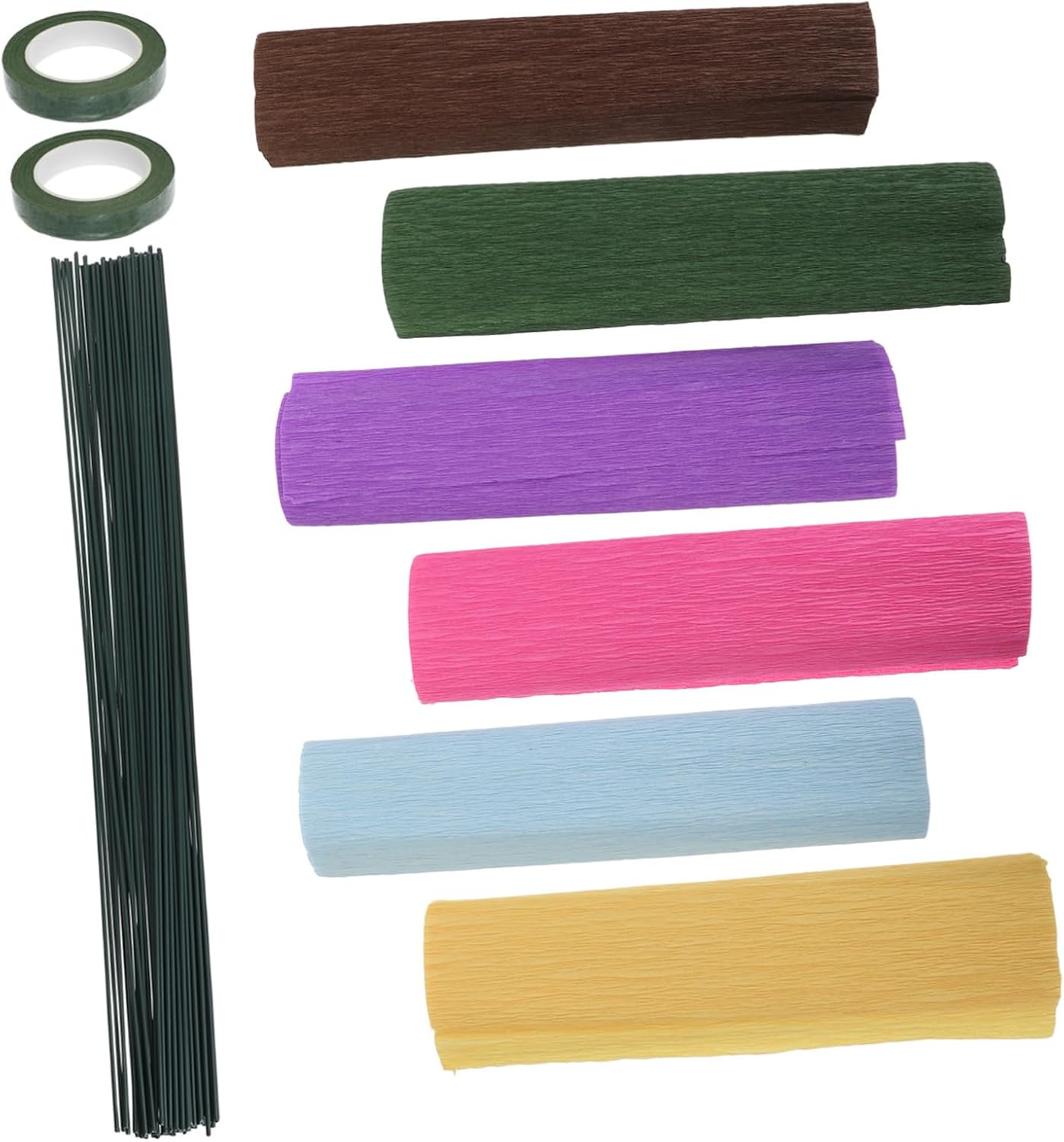 AUTSUPPL Crepe Paper Sheets 58pcs DIY Flower Making Kit with 6 Dark Colors Crepe Paper, 50pcs 40cm Floral Stems, 2 Rolls Green Floral Tape for Wedding Birthday Party Crafts