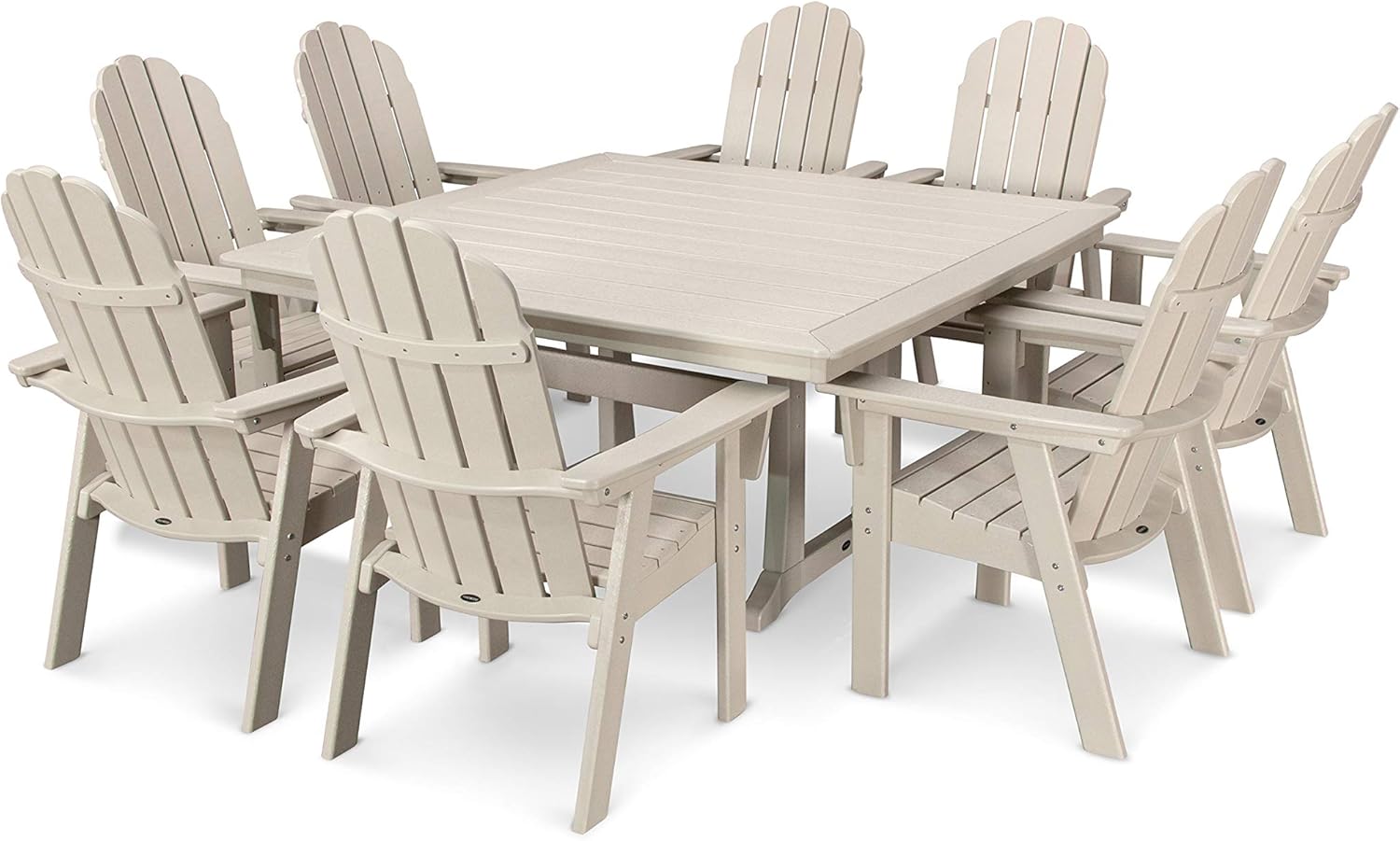 POLYWOOD® Vineyard Curveback Adirondack 9-Piece Nautical Trestle Dining Set in Slate Grey