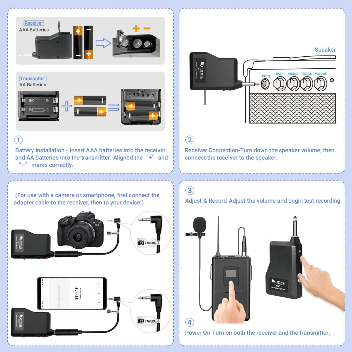 FIFINE Wireless Microphone System, Wireless Microphone set with Headset and Lavalier Lapel Mics, Beltpack Transmitter and Receiver,Ideal for Teaching, Preaching and Public Speaking Applications-K037B - Image 4