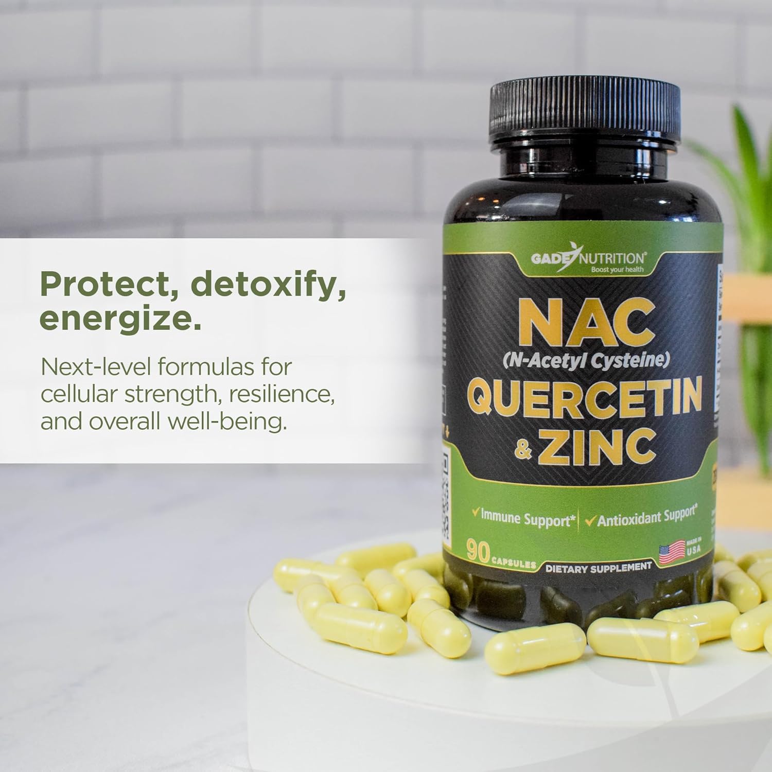 Gade Nutrition NAC Supplement n-Acetyl cysteine with Quercetin & Zinc | Immune Support Supplement with n Acetyl cysteine | Vegetable Capsules | USA Made