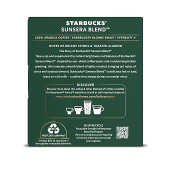 Starbucks by Nespresso Vertuo, Sunsera Blend, 32-count Coffee Pods, Brews 7.8 oz.