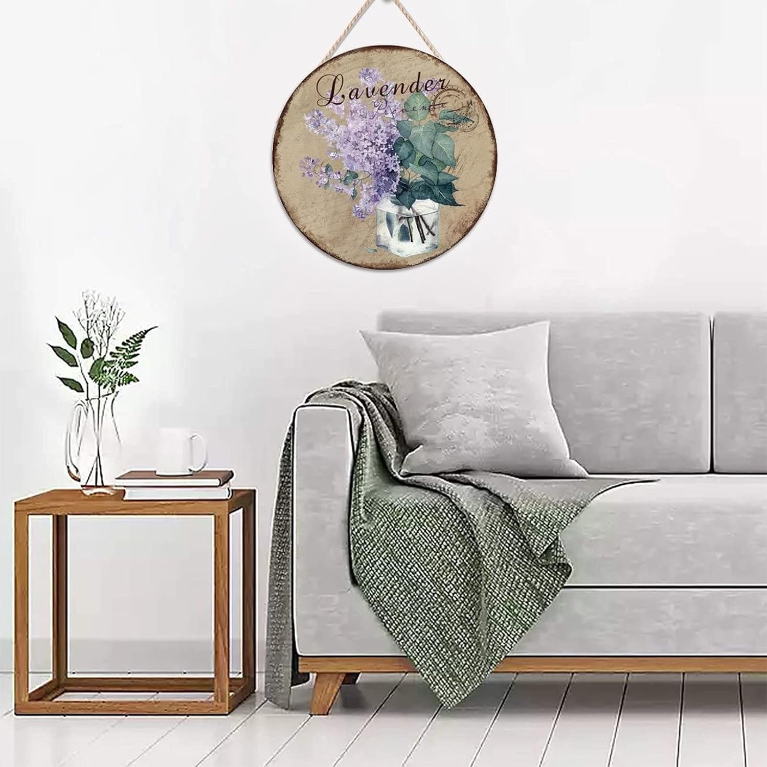 Lavender Wood Door Sign Personalized Pattern Round Door Hanger Sign 16x16in Custom Calligraphy Wall Hanging Sign Plaque for Front Door Entryway Porch Bar Pub Farewell Party Housewarming Gifts
