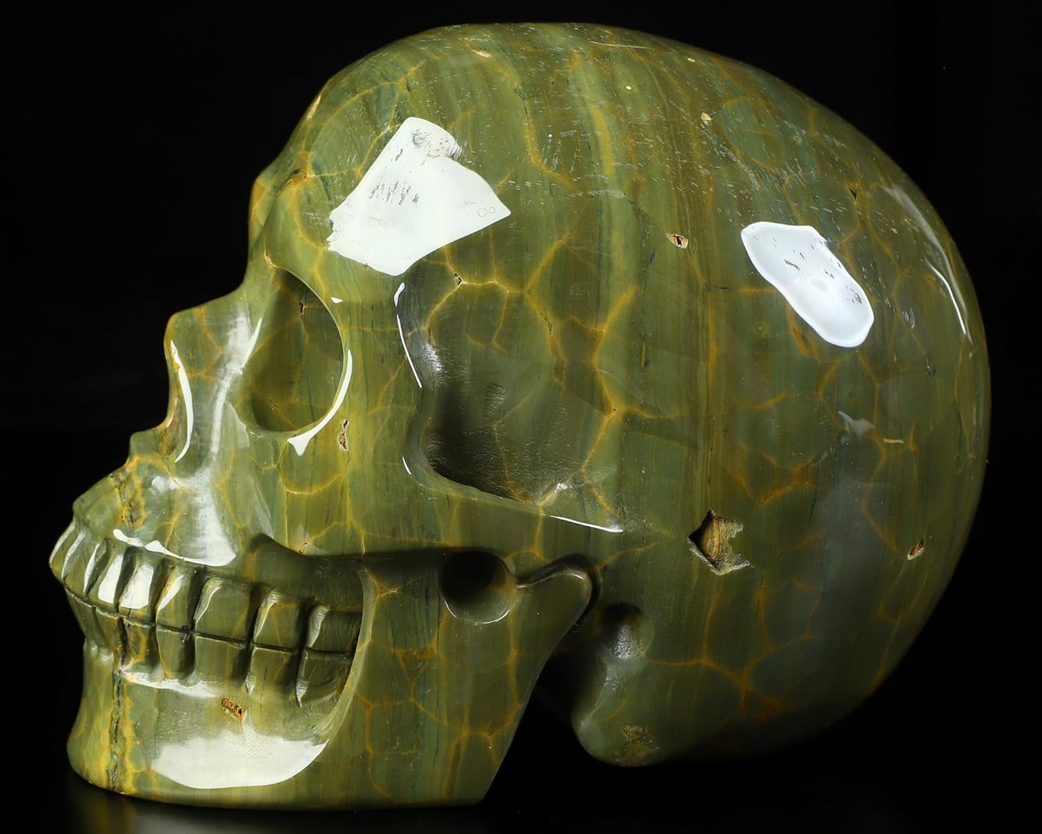 Skullis 5.0" Ocean Jasper Crystal Skull, Hand Carved Gemstone Fine Art Sculpture, Reiki Healing Stone Statue.3291.