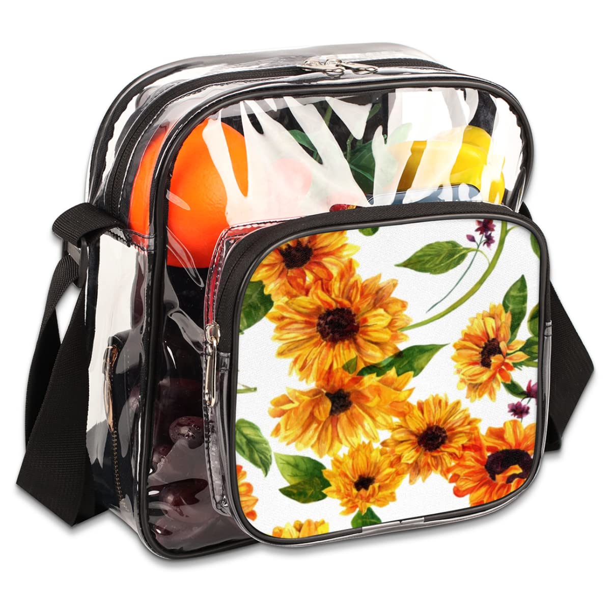 bisibuy Watercolour Sunflowers Clear Crossbody Bag Clear Messenger Bag Shoulder Bags Clear Purse Stadium Approved for Concerts Sports Events Work Travel