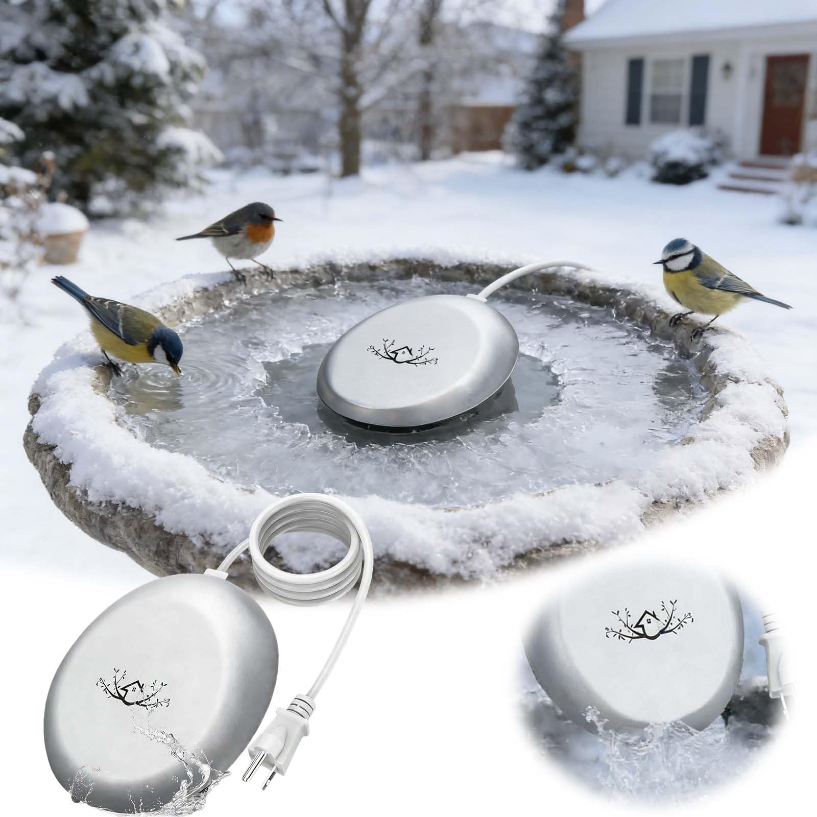 Beheizte Vogeltränke 70W mit Auto Thermostat - Energiesparender Frostschutz für den Außenbereich, vollständig abgedeckter Aluminium-Enteiser für Vogeltränke, Teiche & Hühnertränke, sicher, wasserdicht