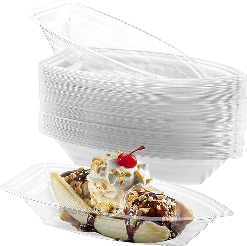 Miniatura 4 de ZEAYEA Paquete de 150 platos divididos de plátano de 8 onzas, botes desechables de plástico para alimentos, cuencos de helado de grado alimenticio