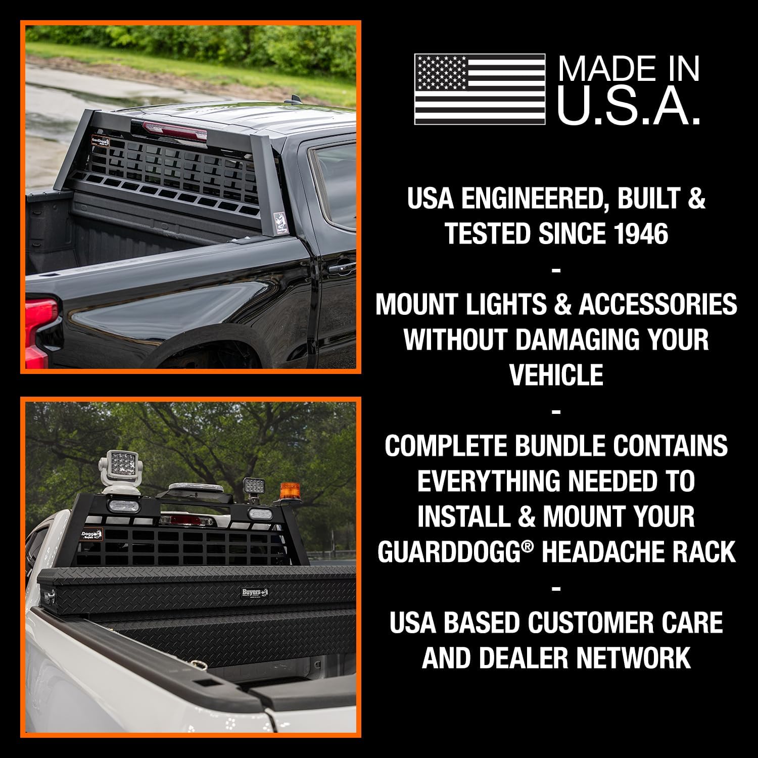 GuardDogg by Buyers 851360 20.20" Matte Black Heavy-Duty Steel Pickup Truck Headache Rack w/Mounting Brackets, Popular with Silverado 1500 & Sierra 1500, Made in The USA image 2