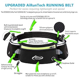 AiRunTech Hydration Running Belt with Bottles Zero Bounce Design for Running, Triathlon, Marathon, 10K, 5K, Trail Fit for Most Smartphones(2 * 6OZ bottle)