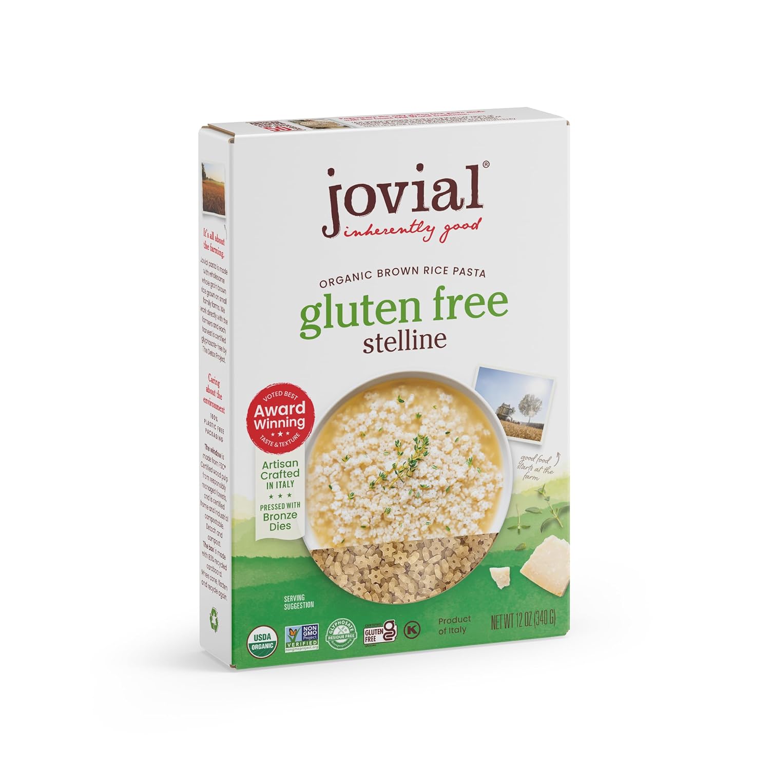 Jovial Whole Grain Brown Rice Stelline Pasta Small Pasta, Star Shaped Pasta