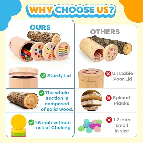 Miniatura 3 de Juguetes Montessori de madera para bebés y niños pequeños 3 en 1 Aprendizaje de habilidades motoras finas, juguetes sensoriales educativos de