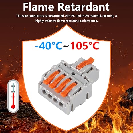 20pcs Lever Wire Connectors, 1 in 4 Out Connectors for Solid and Stranded Conductors, Quick Push in Conductor Terminal Block 28-12 AWG