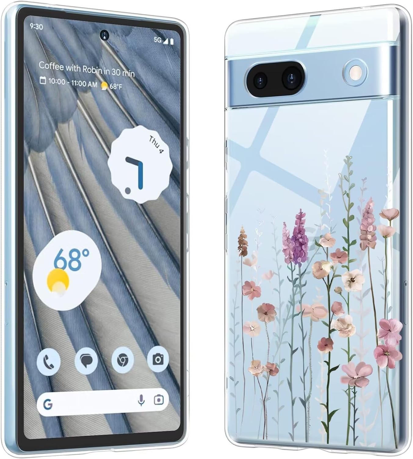 Case for Google Pixel 7a Case,Transparent TPU Case with Paintings Flower Pattern,Ultra Thin Lady Silicone Shockproof Protection Cover-3