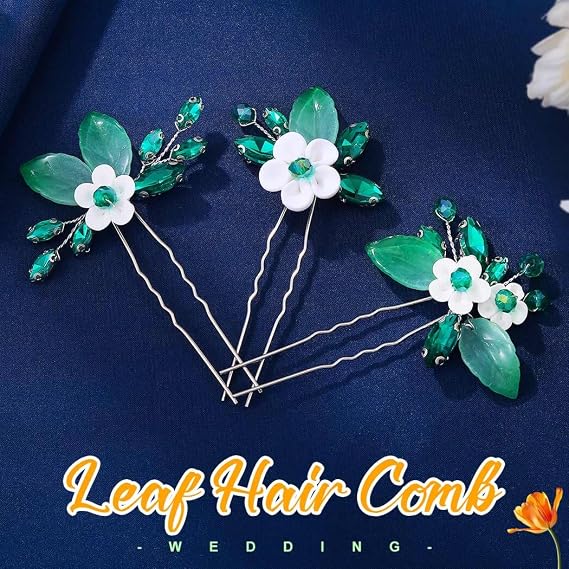 EVILD Flower Hair Pins Green Hair Accessories Wedding Hair Clip for Women (Pack of 3)
