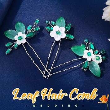 EVILD Flower Hair Pins Green Hair Accessories Wedding Hair Clip for Women (Pack of 3)