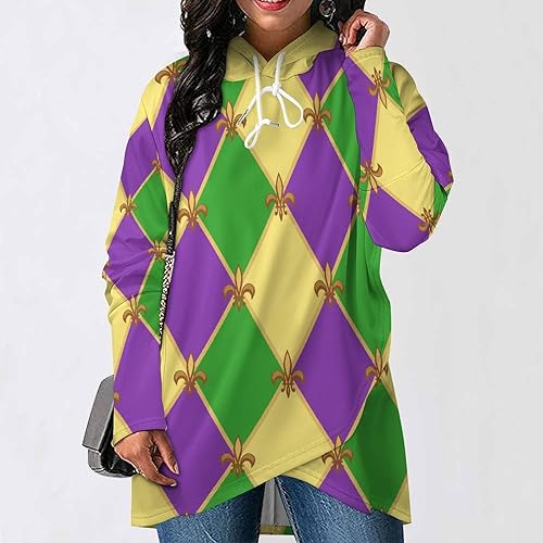 Miniatura 2 de Sudadera con capucha para mujer, diseño de Mardi Gras, de gran tamaño, de manga larga, informal, de moda