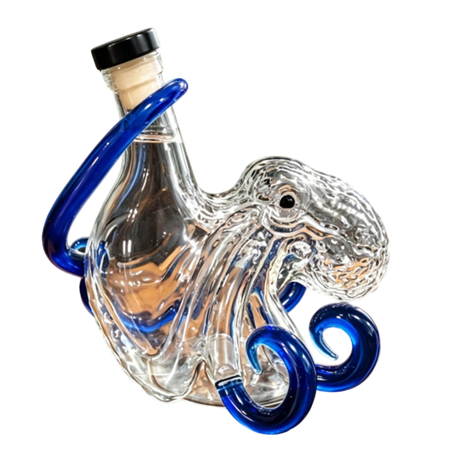 fexxkg Decorative Liquor Bottle Clear Glass 750ml Sculpted Tentacle Bottle with Stopper for Cabinet Decor, Shelf Display, and C
