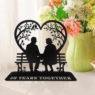 50th Anniversary Iron Table Decor for Couple Parents Friends Golden Wedding Gift Metal Sculpture Decoration for 50 Year Marriage Celebration