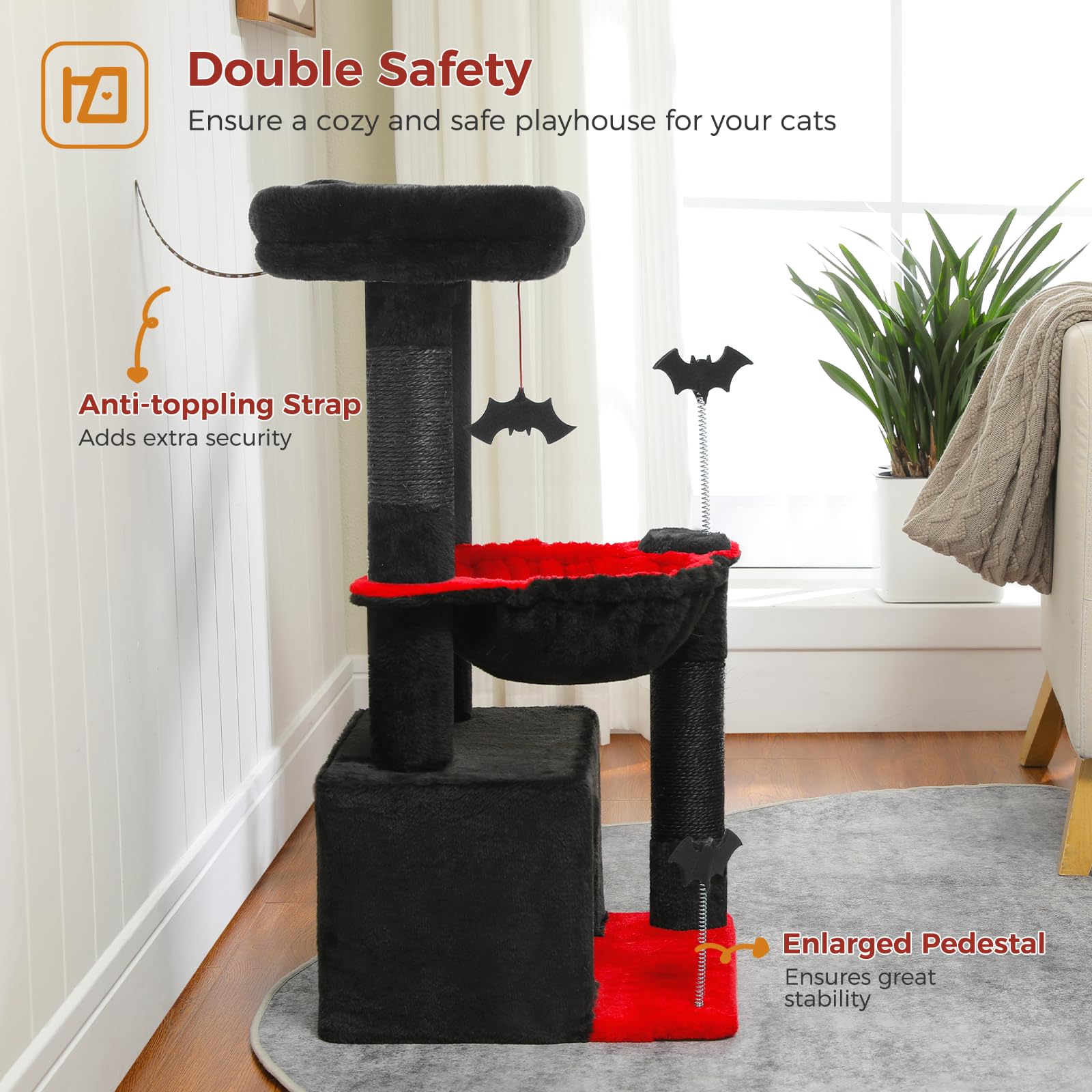 PAWZ Road 4-in-1 Gothic Katzenbaum 84 cm (33") – Mehrfunktionaler Katzenbaum für Wohnungskatzen, Gothic Design, Kratzbaum & Katzen-Tower