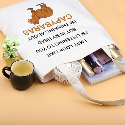 Miniatura 3 de PLITI Capybara - Bolsa de viaje divertida con temática de Capybara, regalo para amantes de Capybara, con texto en inglés In My Head I'm Thinking