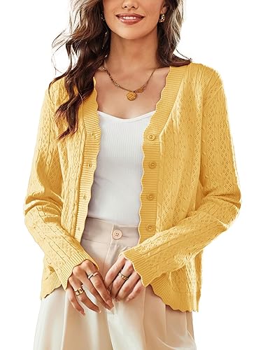KANCY KOLE Cardigan Sweaters for Women Lightweight Crochet Button Down