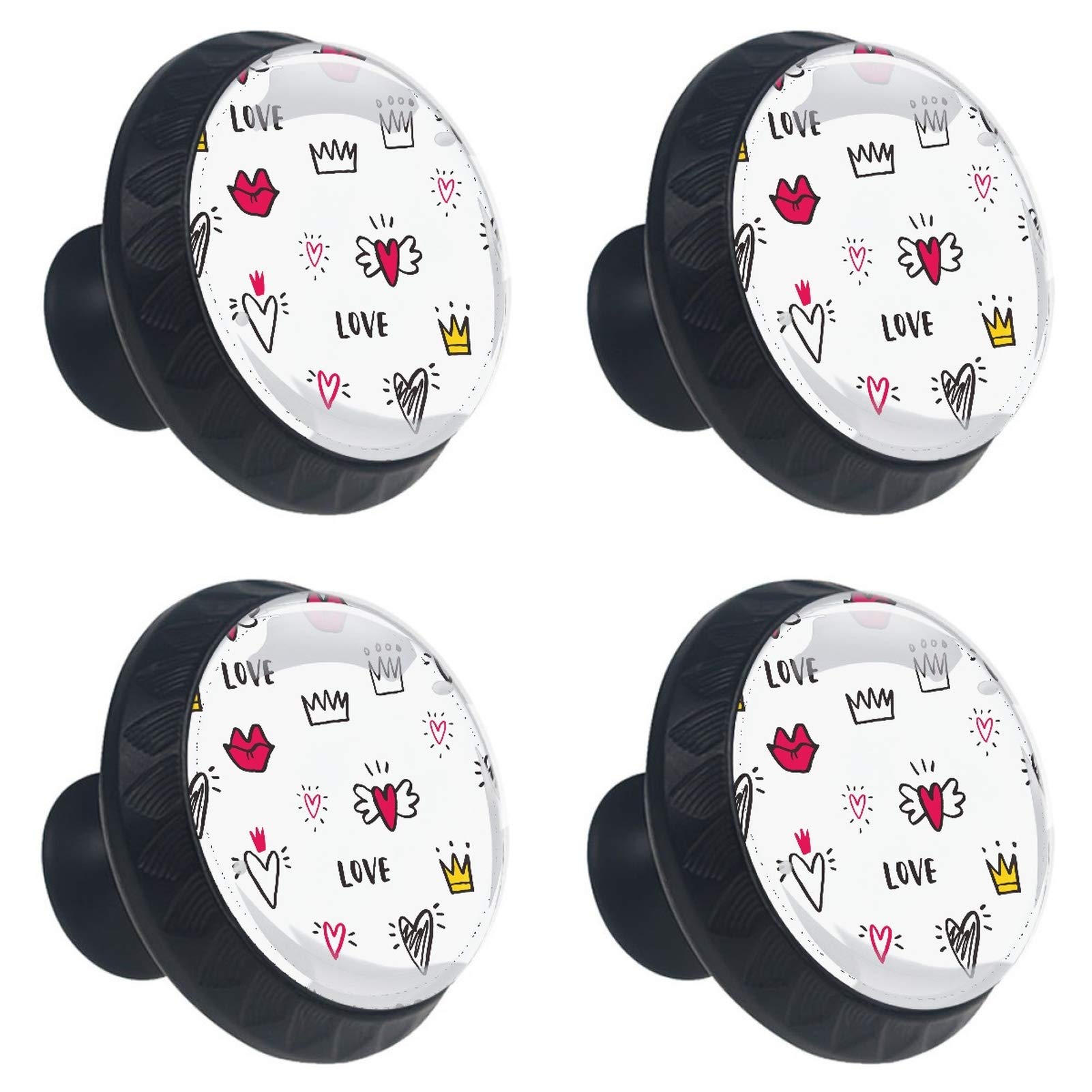 Boutons de meuble en verre blanc 30 mm couronne cœur pour remplacer poignée usée x4
